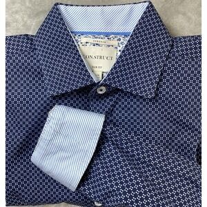 Construct Stretch Slim Fit 15.5 34-35 Blue  Flip Cuff Collared Dress Shirt